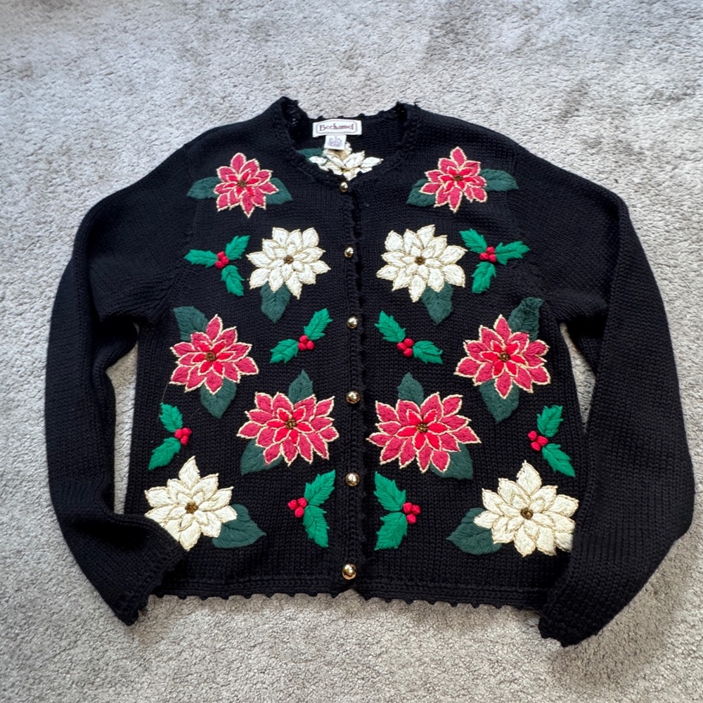 Vintage Bechamel Women's Large Christmas Sweater Poinsettia